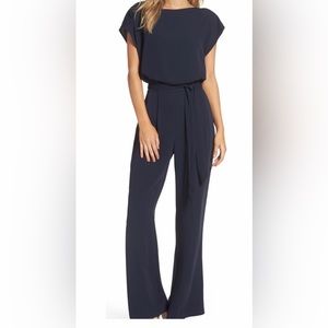 Eliza J Navy Cap-Sleeve Jumpsuit, Size 8
